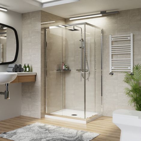 NRG 1000 x 800mm Chrome Rectangular Shower Enclosure with Sliding Doors Bathroom Cubicle (1/5)
