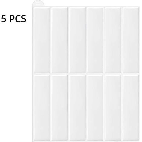 Lot de 5 autocollants muraux 3D verticaux blancs 25.4×25.4cm, auto-adhésifs, imperméables, décoration murale moderne pour salon, chambre et entrée (1/5)