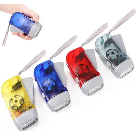 Lampe torche d'urgence à manivelle, sans piles, 3 LED lumineuses, lampe torche portable à remontage manuel, 4 unités (1/5)