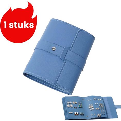 article - Pochette de rangement pour boucles d'oreilles - Pochette de rangement créative pour boucles d'oreilles et bijoux - Boîte de rangement portable à bijoux grande capacité - Bleue (1/5)