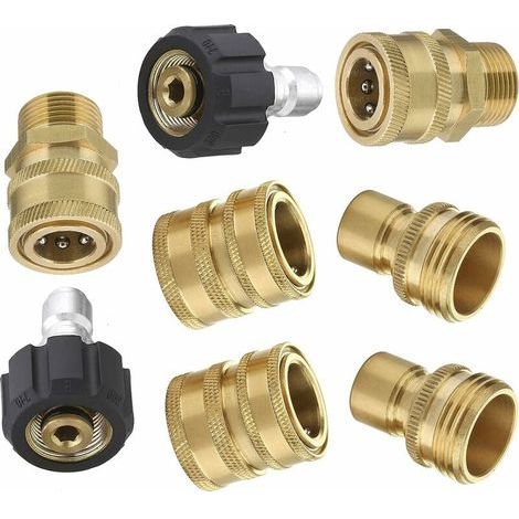 High-pressure cleaner accessories, quick-connect kit for high-pressure hose, connects the lance and hose, M22 3/8" to 3/4" quick-connect, quick-disconnect, 8 pieces (1/5)