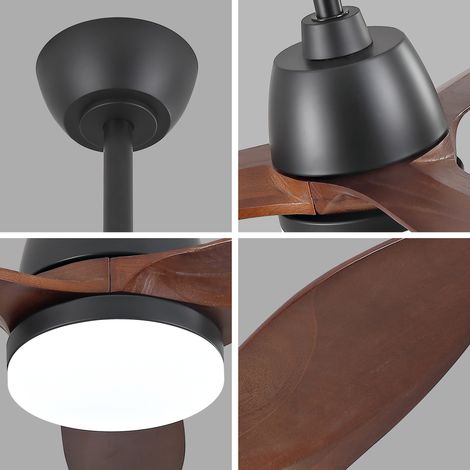 Ventilateur de plafond moderne noir 36 pouces, avec éclairage à 3 températures de couleur, pales en bois massif, poignée de commande, moteur CC réversible, fonction mémoire, finition élégante pour la