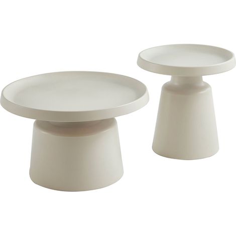 Lot de 2 bouts de canapé ronds en acier laqué satiné écru
