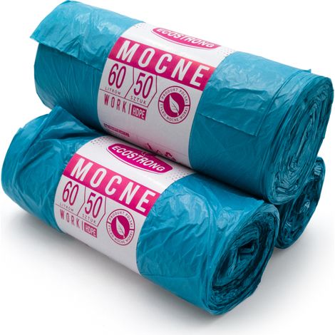 Sacchi per rifiuti da 60 litri in HDPE blu, 50 pezzi.