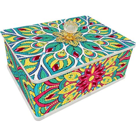 Schmuckkästchen DIY Mandala Diamantmalerei Aufbewahrungsbox DIY Diamantmalerei Schmuckkästchen Schmuckaufbewahrungsbox Geschenke für Frauen Mädchen Ohrringe Ringe (3) (1/5)