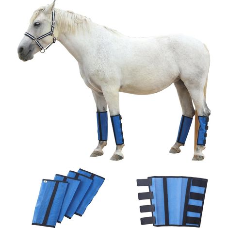 Lot de 4 Guêtres Anti-Mouches Chevaux, Coupe Ample, Bleu S (1/5)