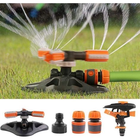 Automatischer Gartensprenger Crezuo, 360° drehbar und verstellbar, mit 3 Armen und drehbarer Sprühdüse aus ABS