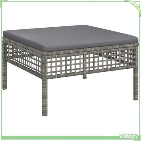 Repose-pied de jardin - FAFEICY - Motif de tissage en grille - Résine tressée gris - Cadre acier poudré - Coussin rembourré (1/5)