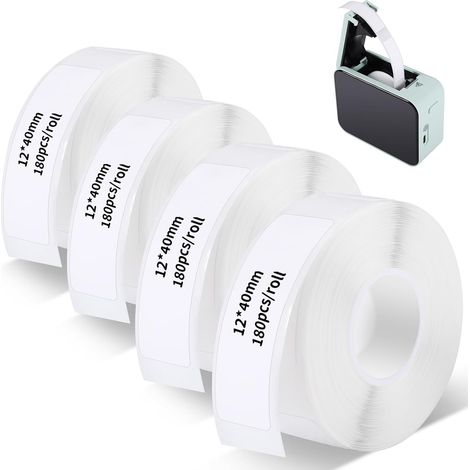 4 Rolls of Label Tape 12 x 40 mm – White (1/5)