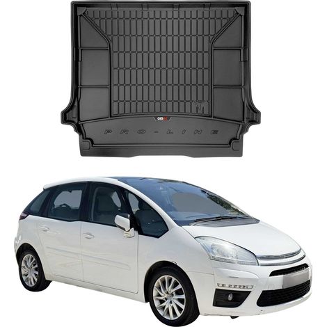 Tapis de Coffre 3D TPE Premium Compatible avec Citroen C4 Grand Picasso MVN 2006-2013 7 Places Bac de Protection de Coffre Intérieur antidérapant Revêtement de Coffre Bords Hauts pour Voiture Noir