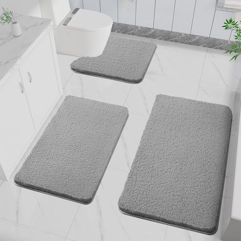 Lot de 3 tapis de bain antidérapants, doux, absorbant l'eau, en microfibre, pour la salle de bain, lavable en machine, pour baignoire, douche et salle de bain (gris foncé) (1/5)