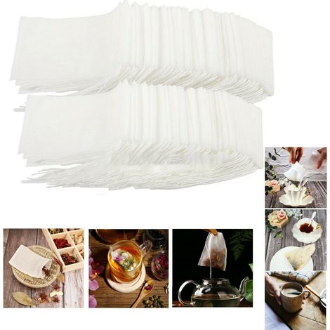 100 sachets à thé vides avec cordon, 5x7 cm, blanc, pour thé en (1/5)