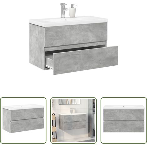 Armoire de salle de bain -  Ensemble de meubles de salle de bain 2 pcs gris béton (1/5)