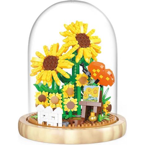 Bouquet de tournesols artificiels en blocs de construction pour décoration intérieure et bureau, cadeau Saint-Valentin pour adultes, ensemble de fleurs à assembler (1/5)