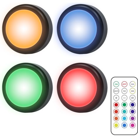 Lot de 4 spots LED avec 13 couleurs, variateur et télécommande (1/5)