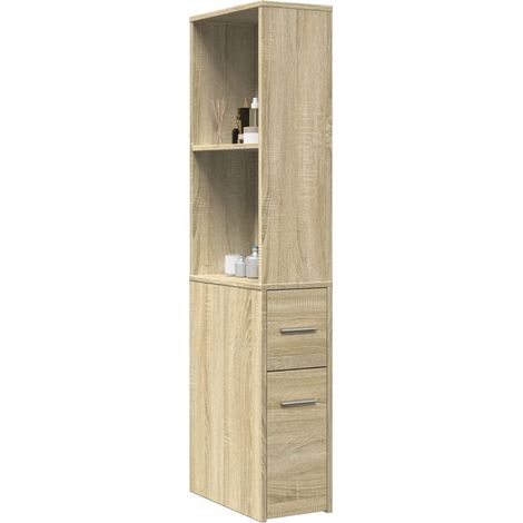 Badschrank Schmal mit Rollen Sonoma-Eiche Holzwerkstoff