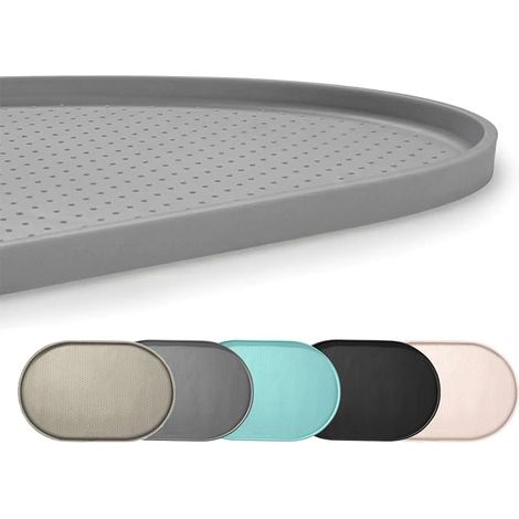 Tapis Gamelle Chat Rebords Surélevés de 1,2 cm Contenir Déversements, Tapis Gamelle Chien en Silicone sans BPA Gamelles d'eau et Nourriture Animaux(Gris,48x30 cm) (1/5)