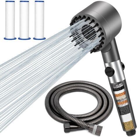 Pommeau de Douche Haute Pression, Anti Calcaire Pomme de Douche Economie Deau Poire de Douche Filtrant Douchette avec 1.5M Tuyau 3 Types de Jets Filtre Shower Head