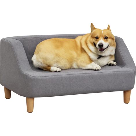 Divano per cani, cuccia per animali domestici, stile scandinavo, gambe in legno, rivestimento in tessuto sfoderabile, 75 x 55 x 39 cm - grigio