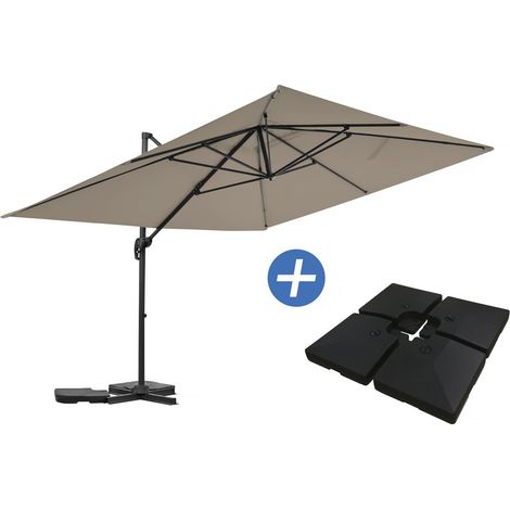 Ampelschirm "Sky 4" aus Aluminium - 3 x 4 m - Taupe - Inklusive Gewichtsplatten