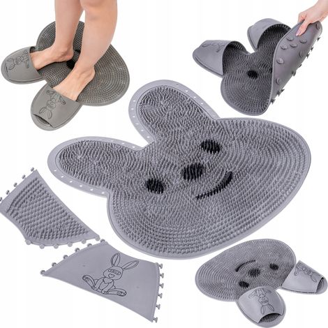 ALFOMBRA ANTIDESLIZANTE DE SILICONA CON FORMA DE CONEJO, CEPILLO DE DUCHA PARA PIERNAS CON MASAJE DE PIES (1/5)