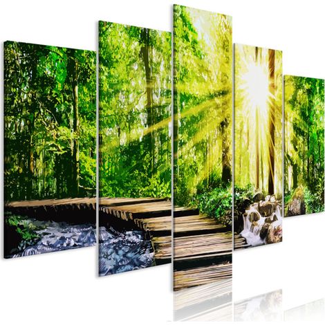 Tableau Imprimé 5 Panneaux "Forest Footbridge Wide" 50 x 100 cm (1/2)