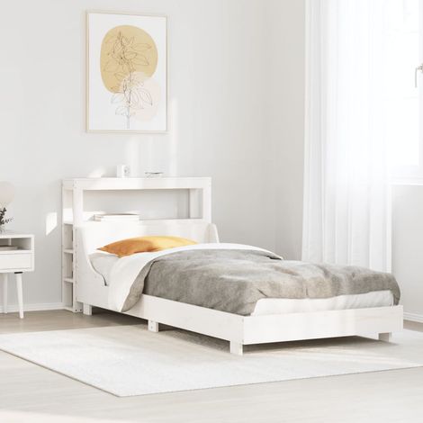 Bed Frame without Mattress White 90x200 cm Solid Wood Pine vidaXL (1/5)