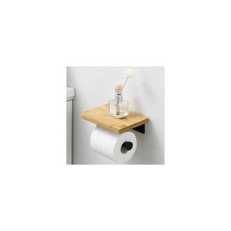 Porte Papier Toilette Noir Adhésif avec Etagère Bambou Porte Rouleau Porte Papier Toilette Mural sans perçage en Acier Inoxydable SUS304