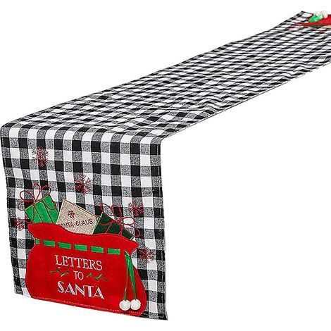 Handgefertigter Tischläufer aus Stoff für Weihnachten – Schwarz-Weiß – 33 x 180 cm (1/4)