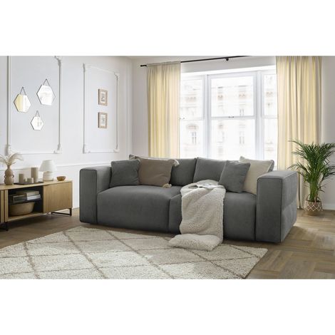 BOBOCHIC - Canapé droit convertible coffre EZECHIEL tissu lisse   Gris foncé (1/5)
