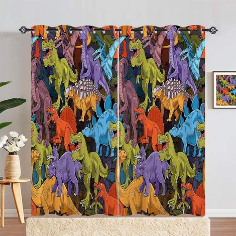 Rideau Occultant Dessin Animé Animaux Dinosaure Tenture Opaque à Oeillets Draperies Intérieurs Rideau Thermique Isolant pour Maison Chambre Salon Fenetre 2 Pièces L 140 x H 183 cm - 140L X 183H cm (2 (1/5)