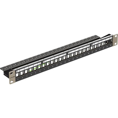 1U 24 Port Patch Panel for Keystone Modules with 12 Blank Keystone Inserts, 19" Rack or Wall Mount with Back Bar, Compatible with CAT5, CAT6 Network Pose Cable (1/5)