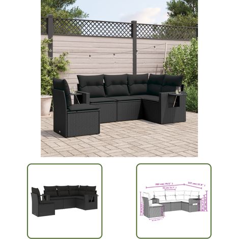 The Living Store Salon de jardin 5 pcs avec coussins noir résine tressée - Ensemble Salon De Jardin - Meuble Extérieur - Résine Tressée - Rotin Synthétique - Mobilier De Jardin (1/3)