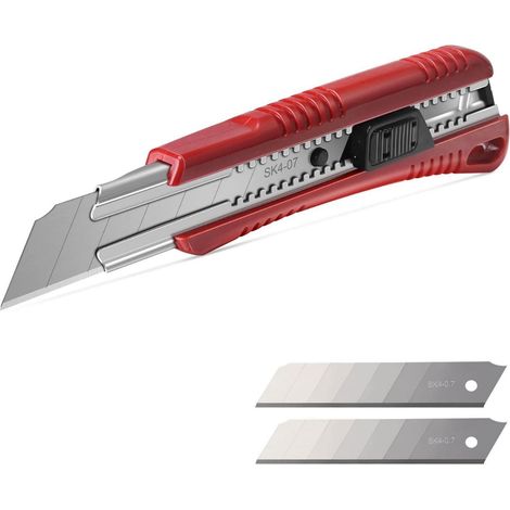 Profi Cuttermesser 25mm mit Auto-Lock & 2 Ersatzklingen für PVC, Leder