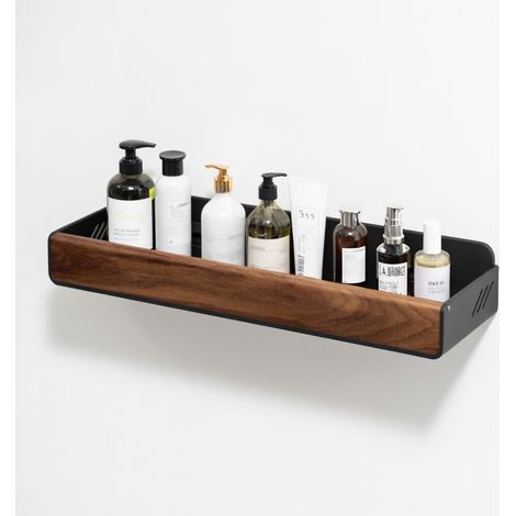 Étagère murale noyer américain 50 cm sans perçage salle bain (1/5)