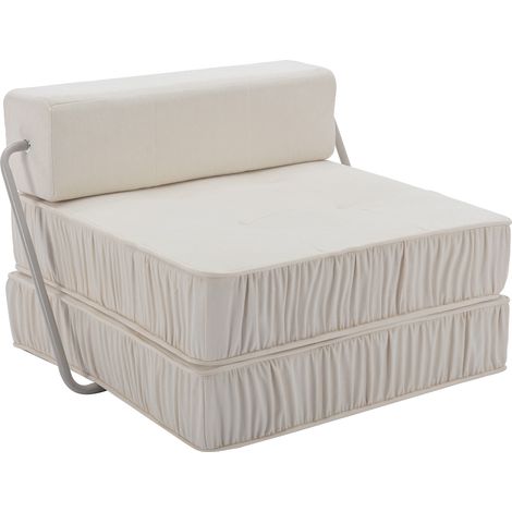 Divano letto pieghevole bianco in ciniglia con schiuma e molle MODENUIT (1/5)