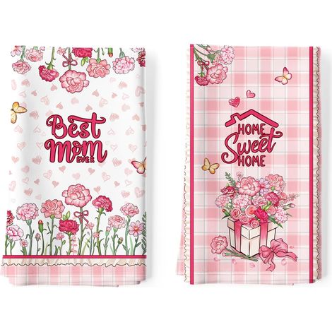 Lot de 2 Torchons de Cuisine Fleur Rose Décoratif Essuie Main Absorbante 100% Coton œIllet Torchon Vaisselle Saisonnier Cadeaux pour Crémaillère et Cuisine 48 cm x 70 cm (1/5)