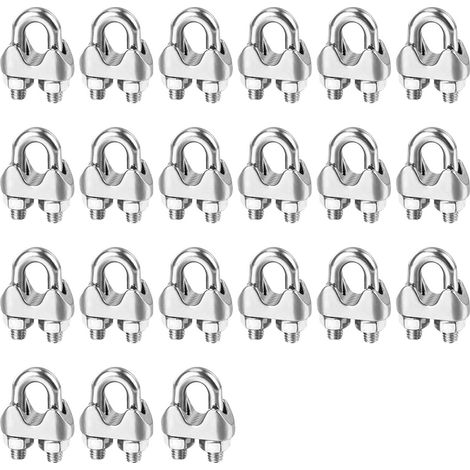 Serre Cable Acier M4 Serre-Câbles Métallique,20 Pièces Serre Cable Inox 4mm,U Boulon Clip de Câble Métalliques,Argent Serre-Câble Rotatif Fixation de Selle pour Clôtures de Jardin,Corde à Linge