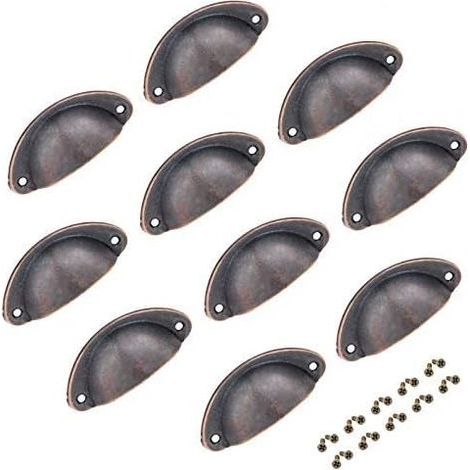 10pcs boutons de tiroir en cuivre poignées demi-lune poignées de tasse antiques pour boutons de meubles d'armoire avec vis 82x35mm (couleur 2)- (1/5)