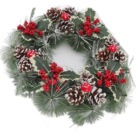 Guirlande de Noël en aiguilles de pin réalistes et éclatantes, idéale pour décorer votre porte d'entrée ou votre maison (petit modèle, type B). (1/5)