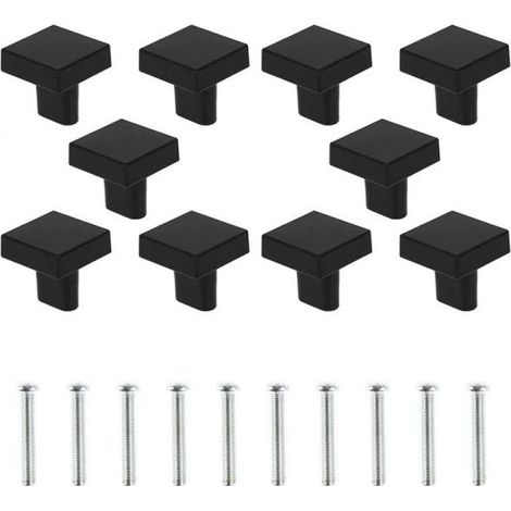 Lot de 10 Bouton de Porte Carrée Poignées de Meuble en Alliage de Zinc avec Vis pour Armoire Tiroir Commode - Noir (1/4)