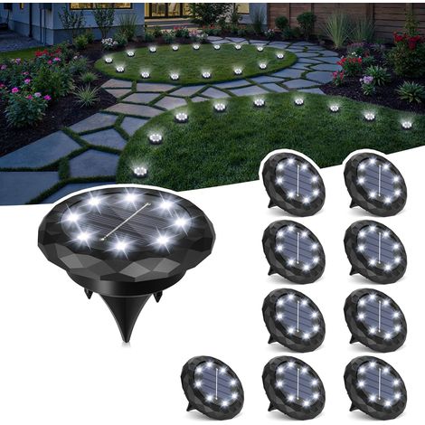 10 lampes solaires à planter LED – Spots de sol extérieurs blancs à énergie solaire – Éclairage décoratif pour allée, jardin, patio et terrasse (1/5)