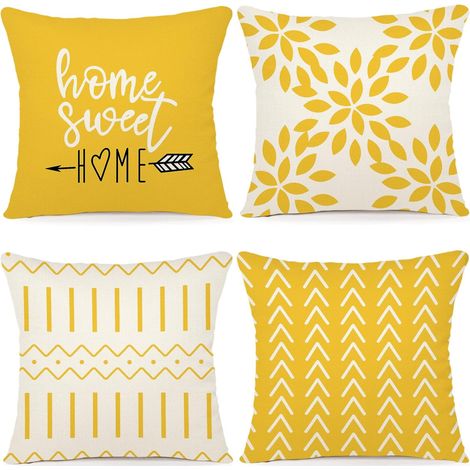 Taies d'oreiller (45 x 45 cm, lot de 4) - Taies d'oreiller de style moderne pour canapé, en lin. (1/5)
