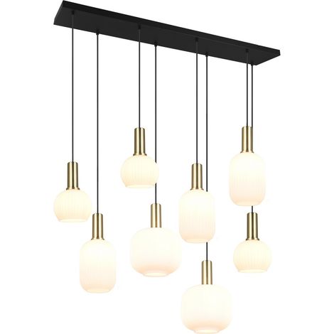 Lampadario Trio Diva nero opaco 8xE27 vetro bianco (1/5)