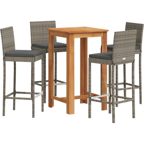 Maison Exclusive - Set Bar Giardino 5pz Grigio Legno Massello Acacia e Polyrattan