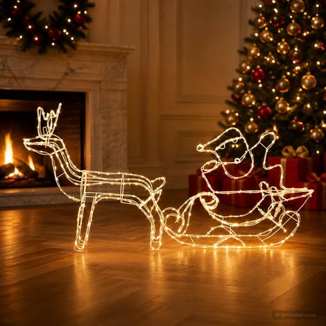 vidaXL Décoration de Noël avec renne et traîneau LOVIISA 320 LED (1/5)