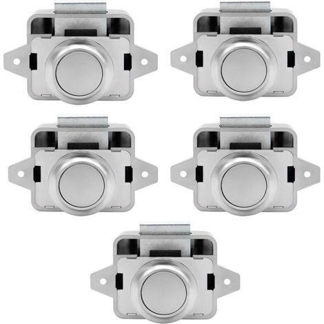 SABIR Loquet à bouton-pression – Starlight sans clé Verrou d'armoire Bouton de porte d'armoire pour camping-car RV Lot de 5 Argent (1/5)