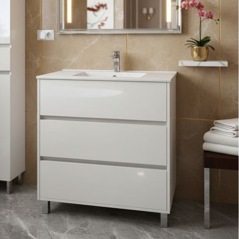 Meuble Arenys avec vasque en porcelaine - Dimensions : 800x45 cm (1/5)