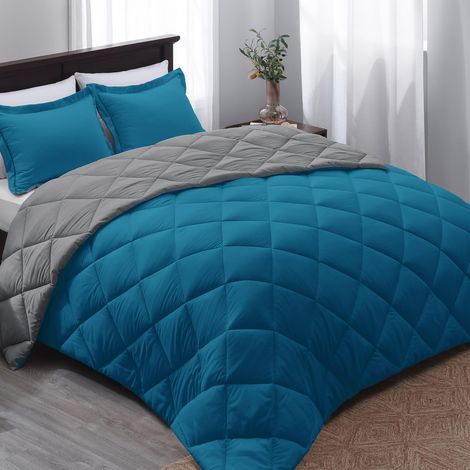 Parure de lit Double Parure de lit Bleue réversible pour Toutes Les Saisons, Bleu d'Alger/Gris Anthracite, 1 Couette (167,6 x 234,7 cm) et 1 taie d'oreiller (50,8 x 66 cm + 5,1 cm) (1/5)
