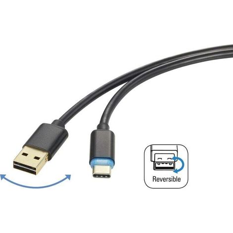 Câble USB USB 2.0 USB-A mâle, USB-C® mâle 1.50 m noir connecteur utilisable des deux cotés RF-4758090 S687271 (1/3)